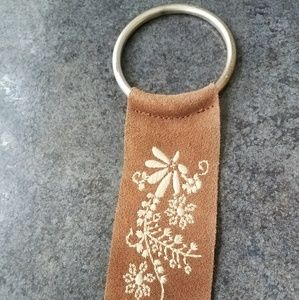 Brown leather belt - embroidered